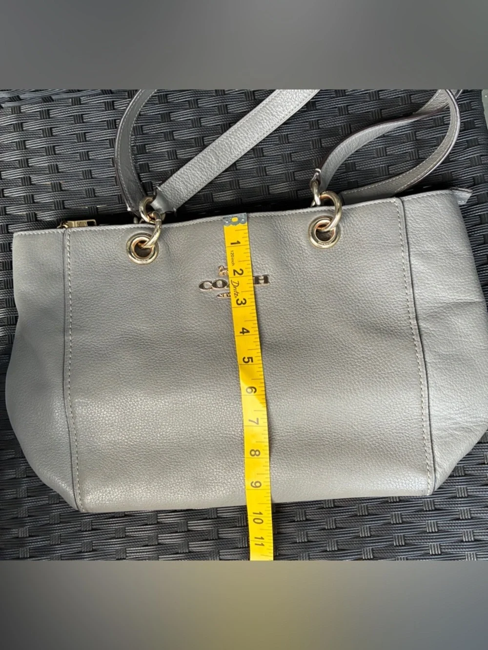 COACH Pebbled Leather Tote in Light Gray with Gold Hardware